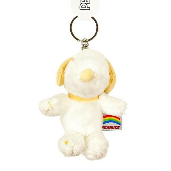 스누피 레인보우 컬러 마스코트 인형 화이트 키홀더 키링 열쇠고리
