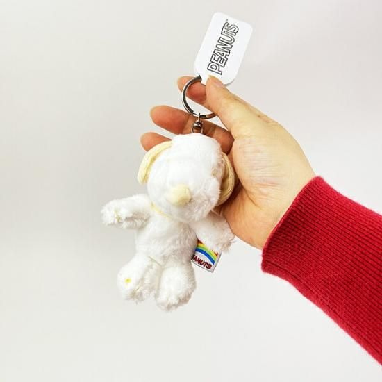 스누피 레인보우 컬러 마스코트 인형 화이트 키홀더 키링 열쇠고리