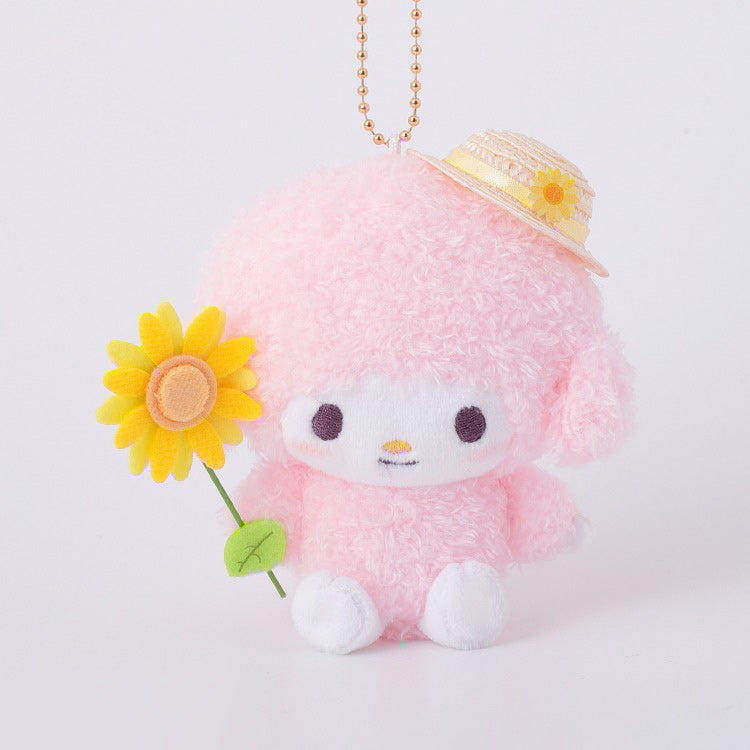산리오 캐릭터즈 해바라기 모큐모큐 봉제인형 마스코트 키링